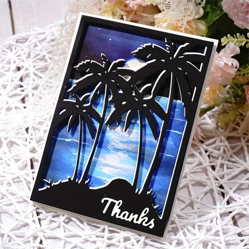 Lapoo 3D Backgrounds Frame Metal Cutting Die for Scrapbooking, New Cutting Dies DIY Album Card Making Decor Paper Craft Metal Die Cuts Party Wedding Decorations (Sea Coconut 5.5 x 7.5 in) - Image 2